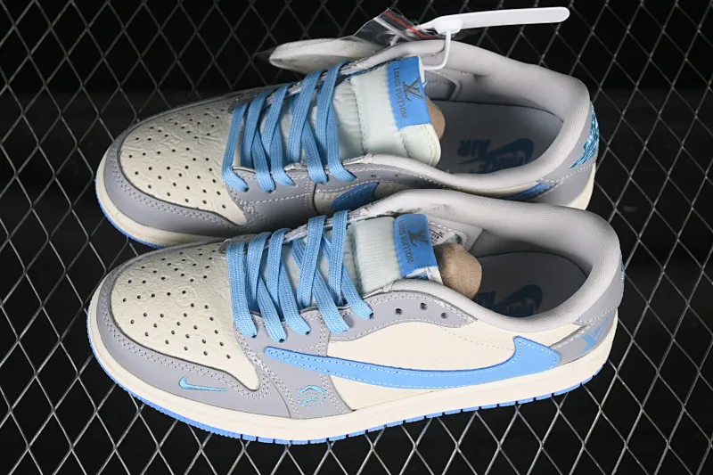 All categories Air Jordan Jordan series basketball shoes Air Jordan 1 Low High-end customized low-top sneakers Travis Scott x Fragment Design x Air Jordan 1 Low OG SP AJ1 LV joint gray and blue hook low-top cultural casual sneakers XS2024-059